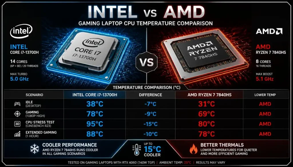 Intel vs AMD Gaming Laptop CPU Temperatures
