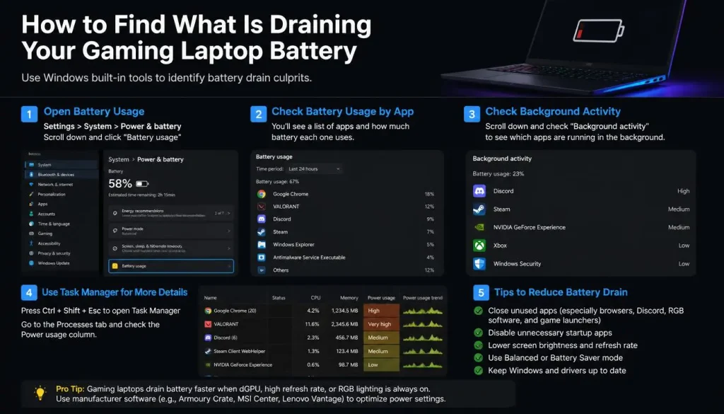 How to Find What Is Draining Your Gaming Laptop Battery