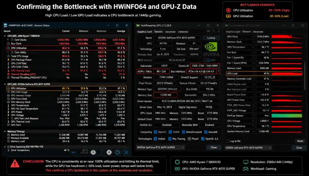 Confirming the Bottleneck with HWiNFO64 and GPU-Z Data