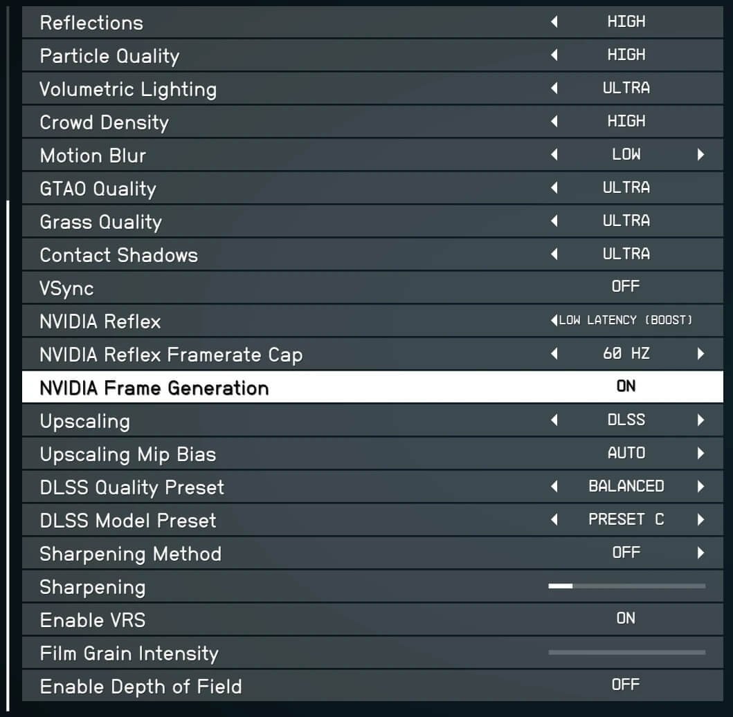 DLSS in-game settings overlay