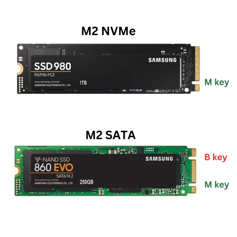 M.2 NVMe SSD vs SATA SSD form factors