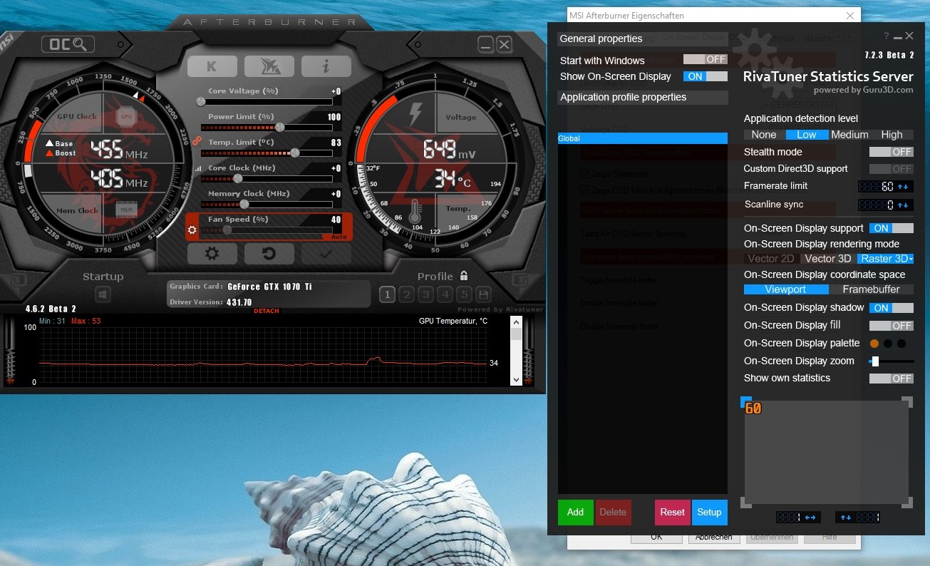 MSI Afterburner hardware monitoring overlay